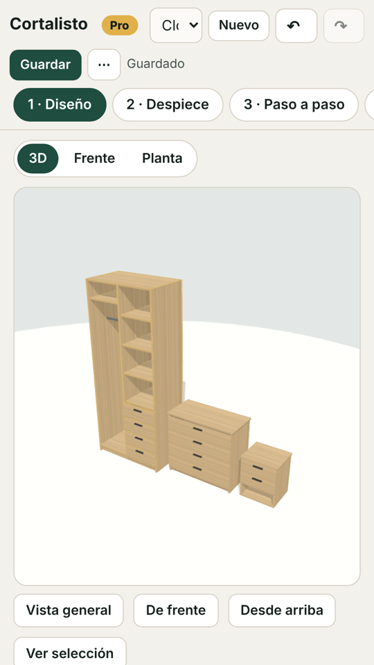 Diseño 3D de un closet en el celular