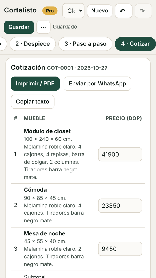 Pestañas de la app en el celular